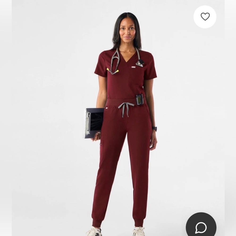 FIGS Catarina scrub top & jogger set in burgundy